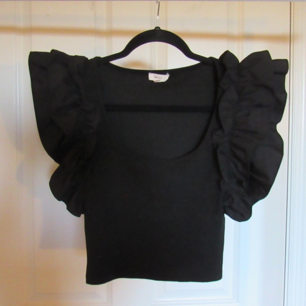 Black Ruffled Sleeve Top